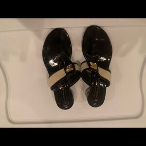 BCBGMaxazria Black, White & Gold Sandals size 6.5! I'm good condition